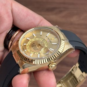 Đồng Hồ Rolex Nam Rep 1:1 Mặt Vàng Sky Dweller Dây Cao Su Màu Đen 42mm (6)