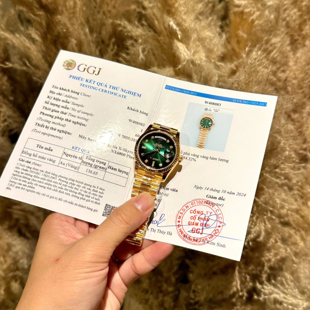 Đồng Hồ Rolex Phủ Vàng 18K Day-Date Mặt Số Ombré Xanh Lá Cây 36mm (1)