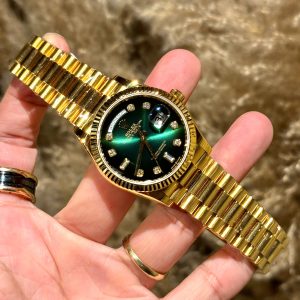 Đồng Hồ Rolex Phủ Vàng 18K Day-Date Mặt Số Ombré Xanh Lá Cây 36mm (1)