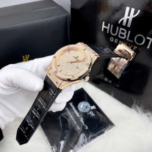 Đồng Hồ Hublot Automatic Nam Đính Full Đá Màu Vàng Hồng Fake Nhật 42mm (1)