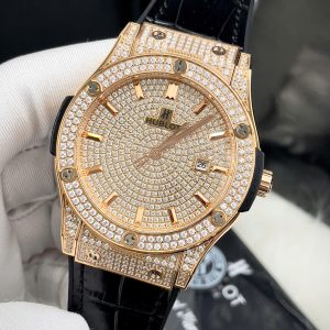 Đồng Hồ Hublot Automatic Nam Đính Full Đá Màu Vàng Hồng Fake Nhật 42mm (1)