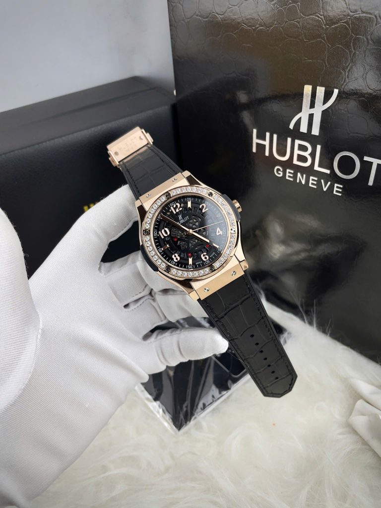 Đồng Hồ Hublot Cơ Lộ Máy Nam Đính Đá Màu Đen Fake Nhật 42mm (3)