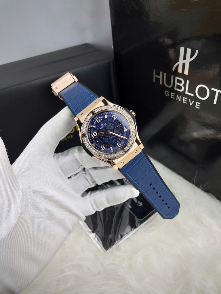 Đồng Hồ Hublot Cơ Lộ Máy Nam Đính Đá Màu Xanh Dương Fake Nhật 42mm (3)