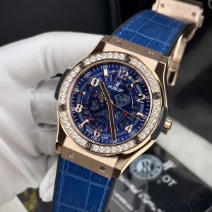 Đồng Hồ Hublot Cơ Lộ Máy Nam Đính Đá Màu Xanh Dương Fake Nhật 42mm (3)