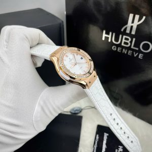 Đồng Hồ Hublot Nữ Màu Trắng Đính Đá Máy Cơ Automatic Nhật Miyota 8215 33mm (6)