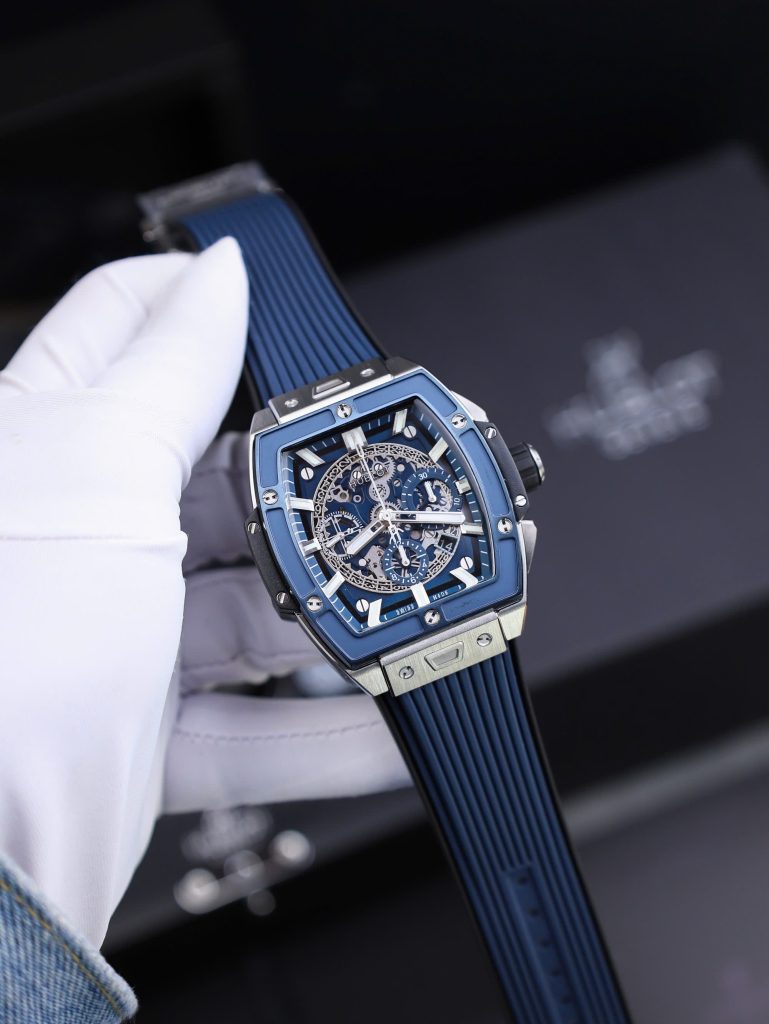 Đồng Hồ Hublot Replica 11 Spirit Of Big Bang Titanum Viền Gốm Xanh 44mm (2)