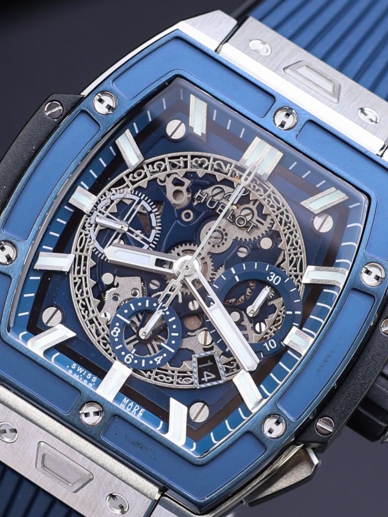 Đồng Hồ Hublot Replica 11 Spirit Of Big Bang Titanum Viền Gốm Xanh 44mm (2)