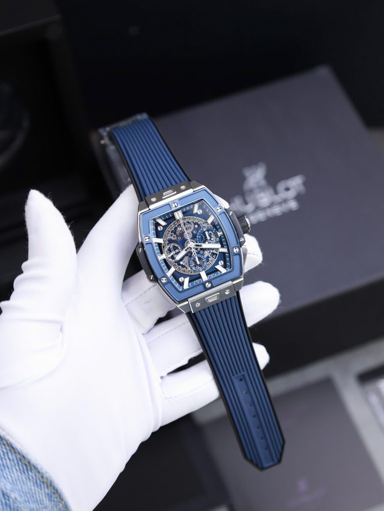Đồng Hồ Hublot Replica 11 Spirit Of Big Bang Titanum Viền Gốm Xanh 44mm (2)