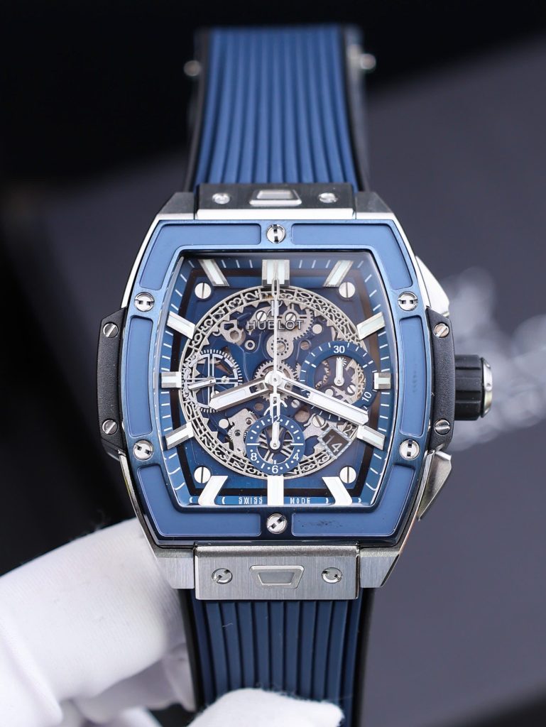Đồng Hồ Hublot Replica 11 Spirit Of Big Bang Titanum Viền Gốm Xanh 44mm (2)