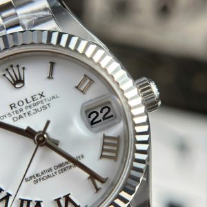 Đồng Hồ Nữ Rolex Rep 11 DateJust Mặt Trắng Cọc Số La Mã Xưởng THB 31mm (1)