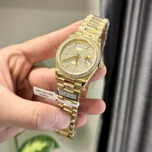 Đồng Hồ Rolex Day-Date 228348RBR Phủ Vàng Thật Đính Đá Moissanite Xưởng QF 40mm (1)
