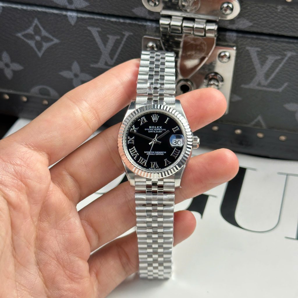 Đồng Hồ Rolex Rep 11 DateJust Mặt Đen Cọc Số La Mã Nhà Máy THB Nữ 31mm (1)