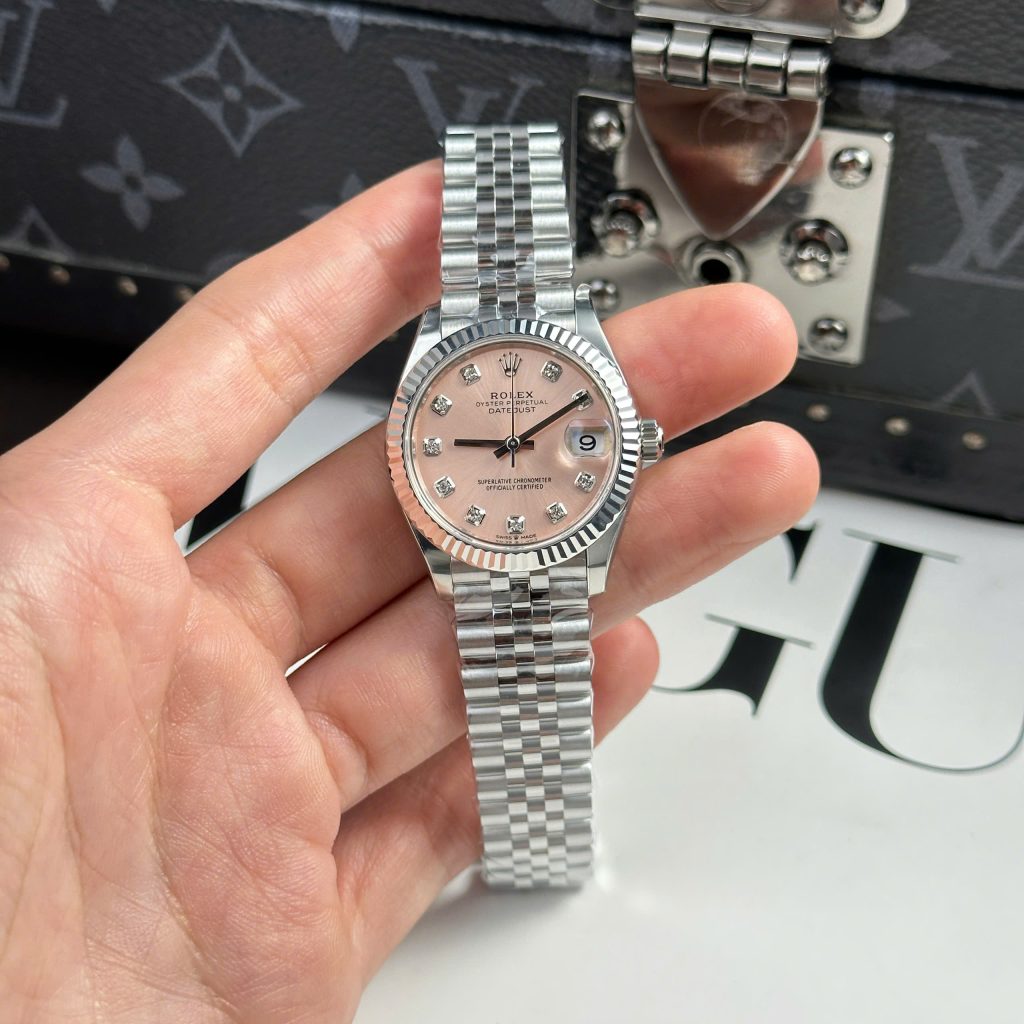 Đồng Hồ Rolex Rep 11 DateJust Mặt Hồng Cọc Số Đá Nhà Máy THB Nữ 31mm (1)
