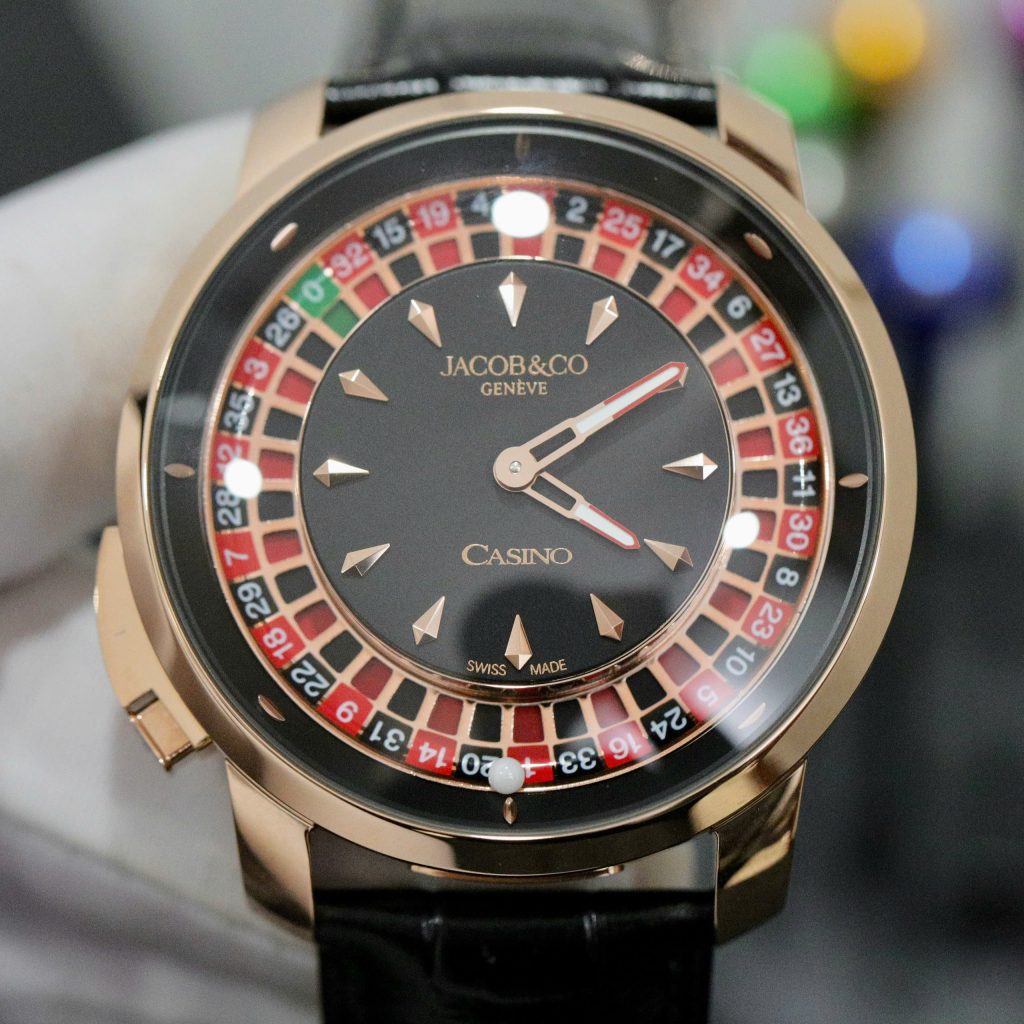 Đồng Hồ Jacob & Co Rep 11 Casino Roulette Màu Vàng Hồng Dây Da Màu Đen 44mm (3)