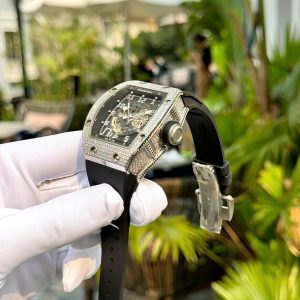 Đồng Hồ Richard Mille RM010 Nam Đính Đá Replica Cao Cấp Dây Cao Su Đen 40mm (5)