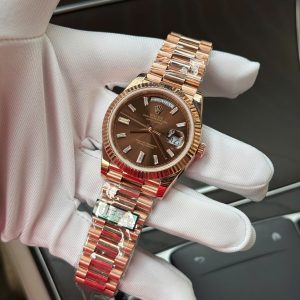 Đồng Hồ Rolex Chế Tác Day-Date Bọc Vàng Thật Mặt Số Chocolate 187 Grams Xưởng QF 40mm (1)