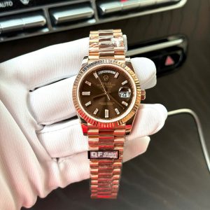 Đồng Hồ Rolex Chế Tác Day-Date Bọc Vàng Thật Mặt Số Chocolate 187 Grams Xưởng QF 40mm (1)