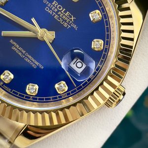 Đồng Hồ Rolex Fake Máy Cơ Nhật DateJust Mặt Xanh Dương Cọc Số Đính Đá 41mm (4)