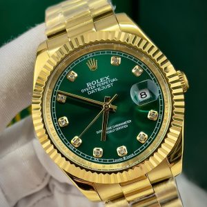 Đồng Hồ Rolex Fake Máy Cơ Nhật DateJust Mặt Xanh Lá Cây Cọc Số Đính Đá 41mm (5)