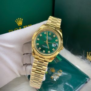 Đồng Hồ Rolex Fake Máy Cơ Nhật DateJust Mặt Xanh Lá Cây Cọc Số Đính Đá 41mm (5)