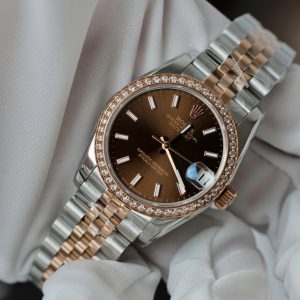 Đồng Hồ Rolex Rep 1 1 DateJust Nữ Đính Đá Mặt Chocolate Nhà Máy GS 31mm (9)