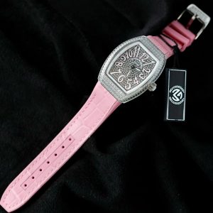 Đồng Hồ Franck Muller Nữ Siêu Cấp Vanguard V32 Đính Đá Dây Cao Su Màu Hồng 36mm (2)