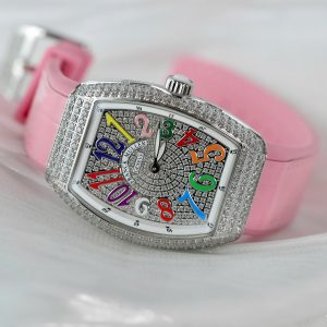 Dong Ho Franck Muller Nu Sieu Cap Vanguard V32 Dinh Full Da Day Cao Su Mau Hong 36mm 6