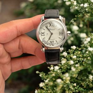 Đồng Hồ Chopard Happy Sport Replica Cao Cấp Mặt Đá Xoay Dây Da Đen 36mm (3)