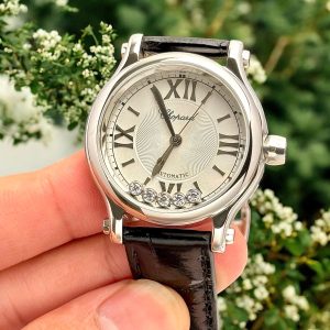 Đồng Hồ Chopard Happy Sport Replica Cao Cấp Mặt Đá Xoay Dây Da Đen 36mm (3)
