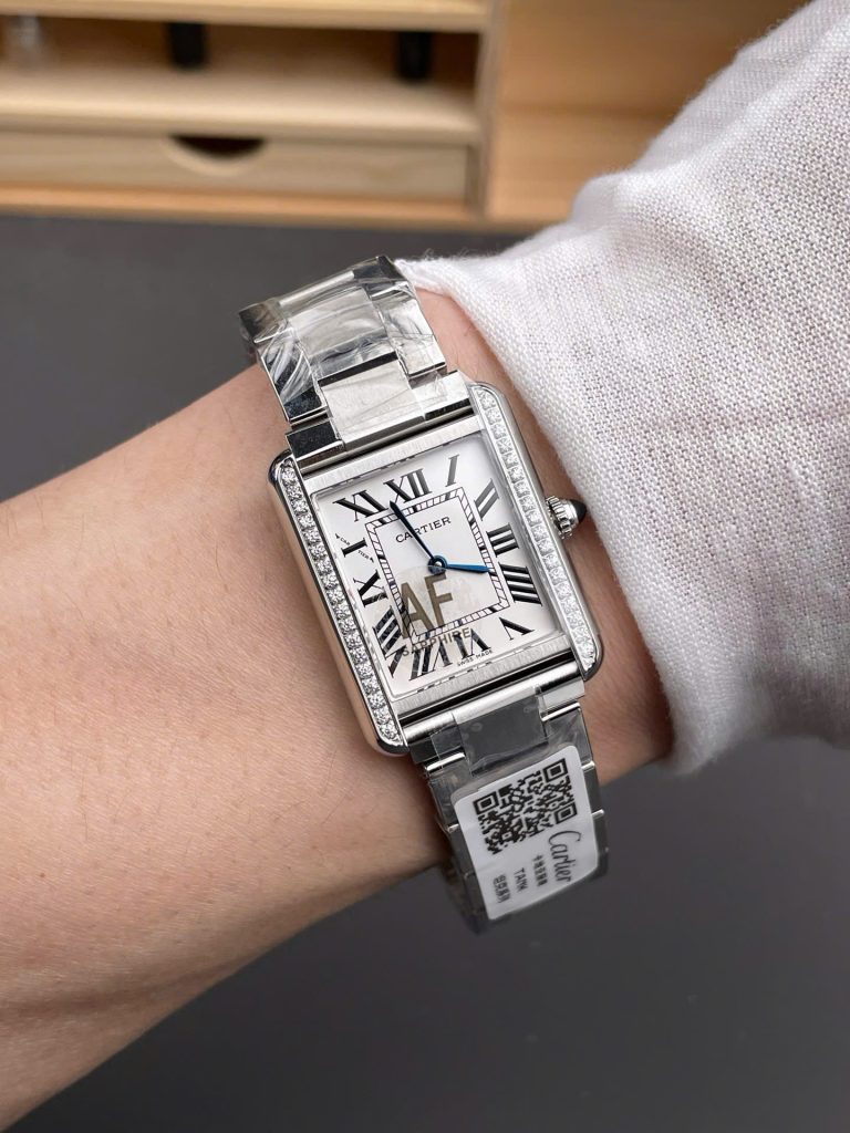 Đồng Hồ Cartier Replica 11 Tank Diamonds Nam Đính Đá Máy Pin Nhà Máy AF 31x40mm (1)