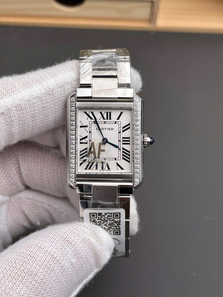 Đồng Hồ Cartier Replica 11 Tank Diamonds Nam Đính Đá Máy Pin Nhà Máy AF 31x40mm (1)