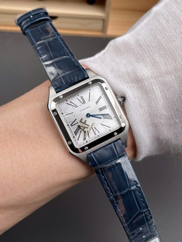 Đồng Hồ Cartier Replica Cao Cấp Santos Dumont WSSA0022 Nam Dây Da Màu Xanh Dương AF 43,5mm (7)