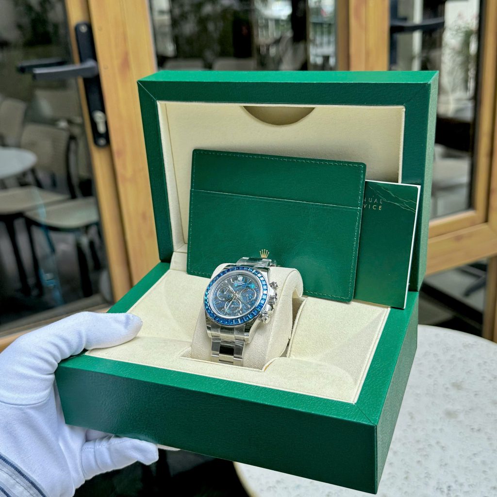 Đồng Hồ Rolex Daytona Arolla Challenge Chế Tác Đính Đá Xanh Blue Máy Thuỵ Sỹ 40mm (1)