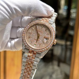 Đồng Hồ Rolex DateJust 126331 Chế Tác Bọc Vàng Thật Đính Full Đá Moissanite 41mm (4)
