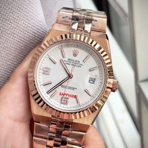 Đồng Hồ Rolex Land-Dweller Fake Cao Cấp Màu Vàng Hồng Mặt Trắng Máy Nhật 40mm (6)