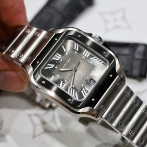 Đồng Hồ Cartier Santos Replica 11 Mặt Xám Viền Gốm Nhà Máy BV 39 (2)