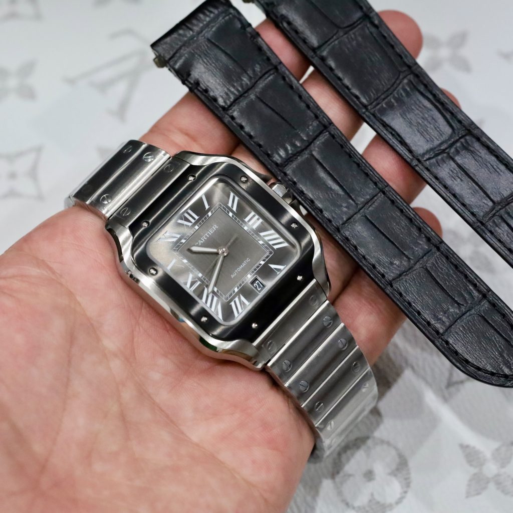 Đồng Hồ Cartier Santos Replica 11 Mặt Xám Viền Gốm Nhà Máy BV 39 (2)