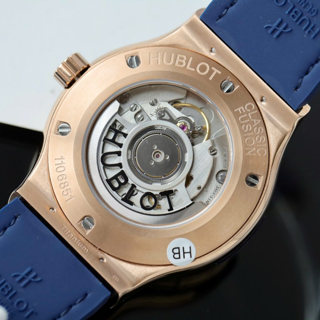 Đồng Hồ Hublot Chế Tác Classic Fusion King Gold Màu Xanh Dương Đính Full Đá 42mm (2)