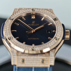 Đồng Hồ Hublot Chế Tác Classic Fusion King Gold Màu Xanh Dương Đính Full Đá 42mm (2)