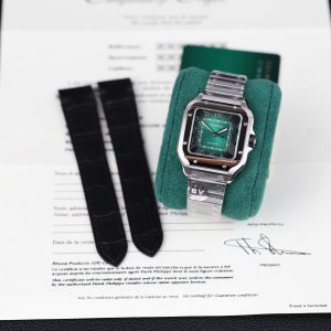 Đồng Hồ Nữ Cartier Santos Replica 11 Mặt Xanh Lá Cây Máy Cơ Tự Động Xưởng BV 35mm (2)