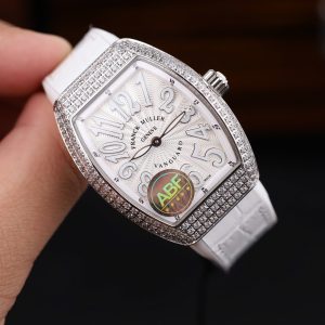 Đồng Hồ Nữ Franck Muller V32 Chế Tác Màu Trắng Đính Full Đá Nhà Máy ABF 36mm (2)
