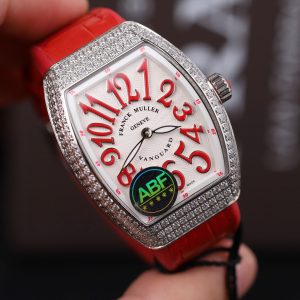 Đồng Hồ Nữ Franck Muller V32 Replica 11 Màu Đỏ Đính Full Đá Nhà Máy ABF 36mm (2)