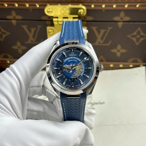 Đồng Hồ Omega Aqua Terra Worldtimer Fake 11 Màu Xanh Dương Dây Cao Su Xưởng VS 43mm (2)