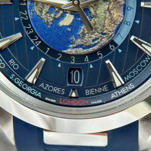 Đồng Hồ Omega Aqua Terra Worldtimer Fake 11 Màu Xanh Dương Dây Cao Su Xưởng VS 43mm (2)