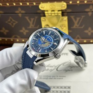 Đồng Hồ Omega Aqua Terra Worldtimer Fake 11 Màu Xanh Dương Dây Cao Su Xưởng VS 43mm (2)