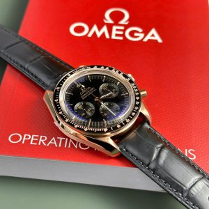 Đồng Hồ Omega SpeedMaster MoonWatch Fake 11 Mặt Đen Dây Da Xưởng OM 42mm (2)