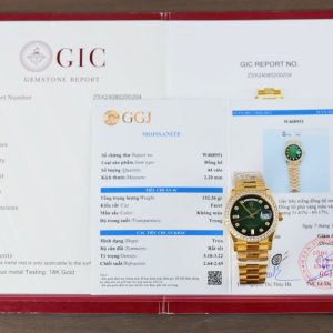 Đồng Hồ Rolex Chế Tác Day-Date 128348 Mặt Xanh Lá Cây Ombre Bọc Vàng 18K Vành Đính Moissanite 36mm (2)