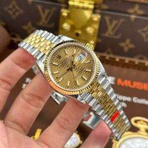 Đồng Hồ Rolex DateJust 126231 Chế Tác Màu Demi Vàng Mặt Xếp Gạch Cọc Số Dạ Quang VSF 36mm (2)
