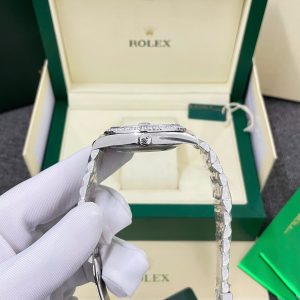 Đồng Hồ Rolex DateJust Chế Tác Mặt Bạc Viền Đính Đá Moissnaite Xưởng Clean 41mm (2)