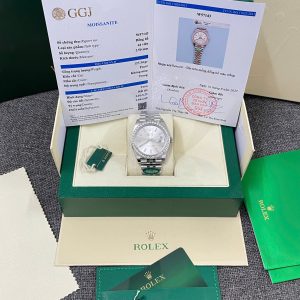 Đồng Hồ Rolex DateJust Chế Tác Mặt Bạc Viền Đính Đá Moissnaite Xưởng Clean 41mm (2)